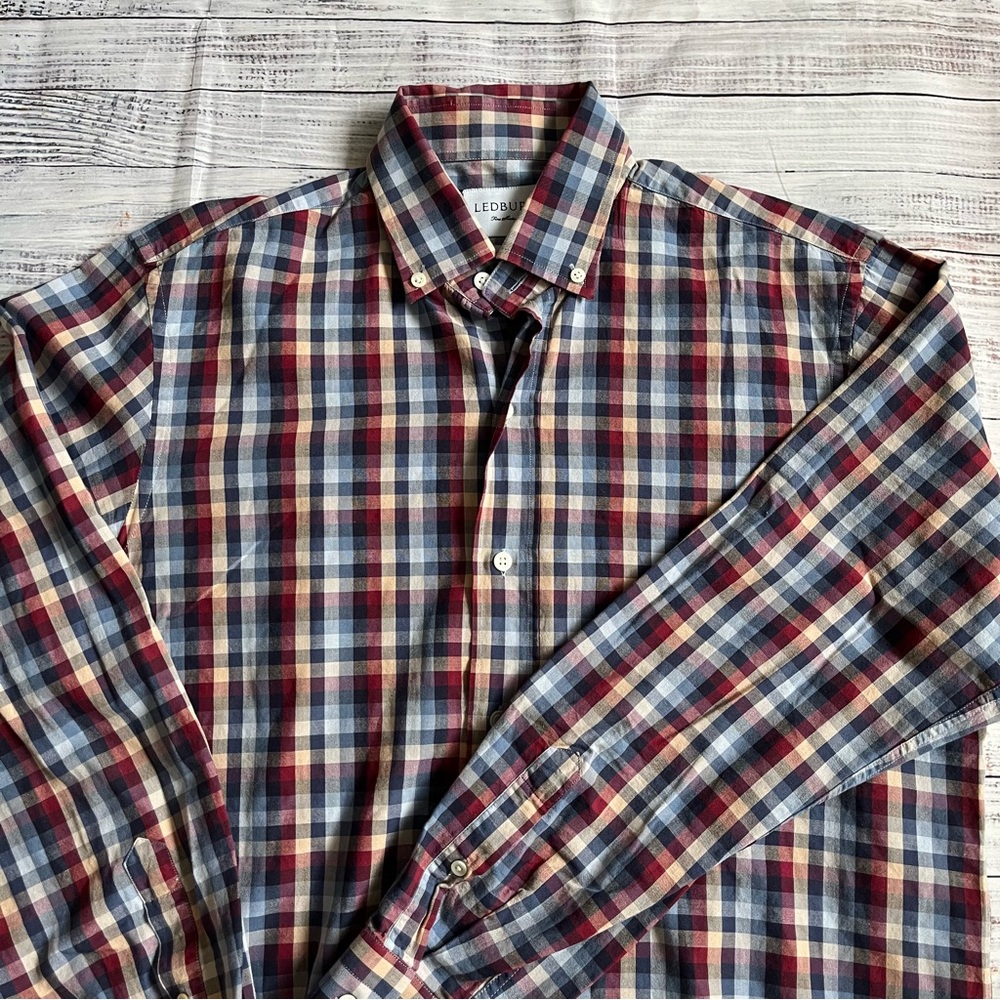 Ledbury Classic Fit Long Sleeve Button-down Plaid Shirt 100% Cotton Size M EUC